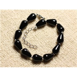 Bracelet 925 Silver and Stone - Black Onyx Drops 12mm 