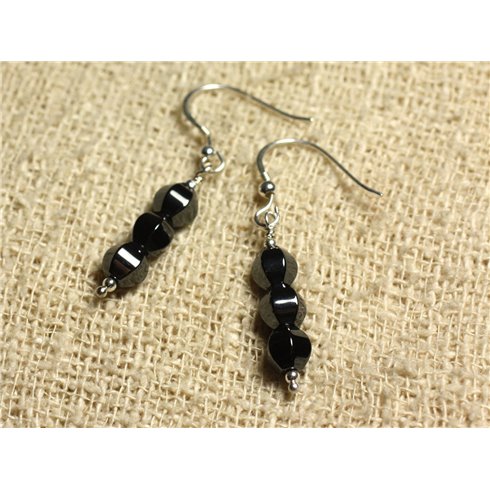 Boucles d'Oreilles Argent 925 - Hématite Facettée 6mm 