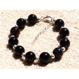 Bracelet Silver 925 and Stone - Black Agate 10mm 