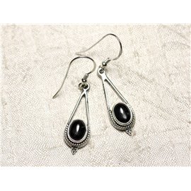 BO212 - Orecchini pendenti in argento sterling 925 e pietra nera stella 30 mm 