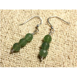 925 Silver Earrings - Faceted Green Aventurine 6mm 