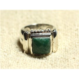 N123 - Anello in argento 925 e pietra - Quadrato sfaccettato in avventurina verde 10 mm 