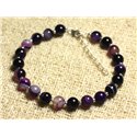 Bracelet Argent 925 et Pierre - Agate Violette 6mm