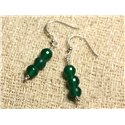 Boucles d'Oreilles Argent 925 - Onyx Vert Facetté 6mm 