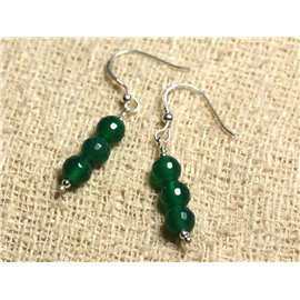 925 Silver Earrings - Faceted Green Onyx 6mm 