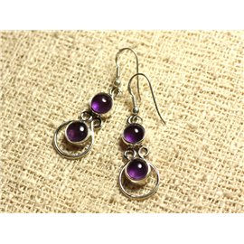 BO201 - 925 Sterling Silber Ohrringe 28mm - Amethyst Rund 7mm 