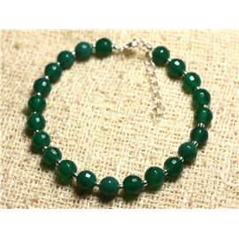 Bracelet 925 Silver and Stone - Faceted Green Onyx 6mm