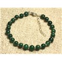 Bracelet Argent 925 et Pierre - Jade verte indienne 6mm