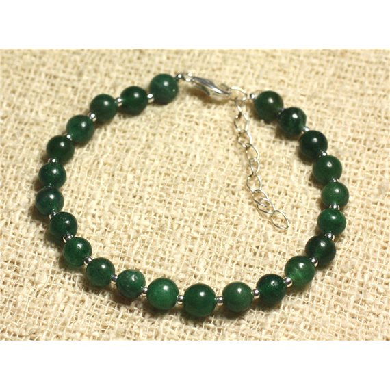 Bracelet Argent 925 et Pierre - Jade verte indienne 6mm