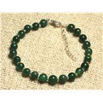 Bracelet Argent 925 et Pierre - Jade verte indienne 6mm