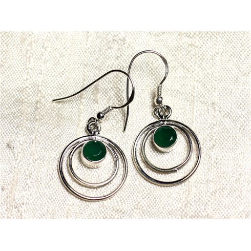 BO202 - Boucles d'Oreilles Argent 925 Cercles 18mm Émeraude 