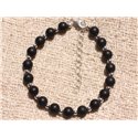 Bracelet Argent 925 et Pierre - Onyx noir mat givré 6mm 