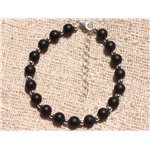 Bracelet Argent 925 et Pierre - Onyx noir mat givré 6mm 