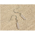 Boucles d'Oreilles Argent 925 et Pierre - Quartz Rose Colonnes 13x4mm 