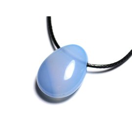 Collana con pendente in pietra semipreziosa - goccia di agata azzurra 25 mm 