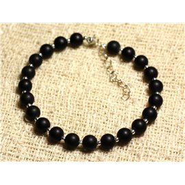 Bracelet 925 Silver and Stone - Matte Black Onyx 6mm