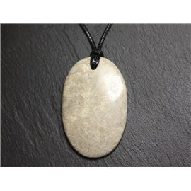 Stone Pendant Necklace - Fossil Coral Oval 50mm 