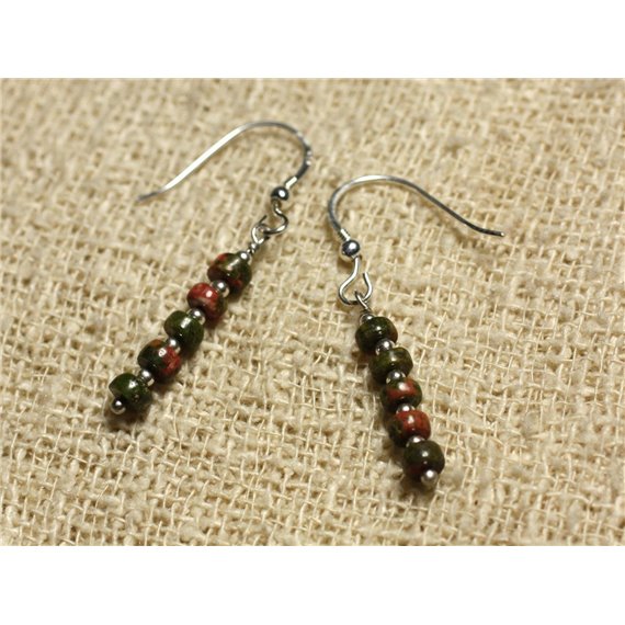 Boucles d'Oreilles Argent 925 - Unakite Rondelles 4x2mm 