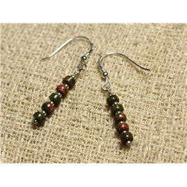 925 Silver Earrings - Unakite Rondelles 4x2mm 