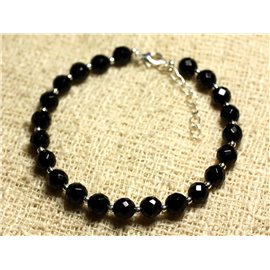 Bracelet 925 Silver and Stone - Faceted Black Onyx 6mm