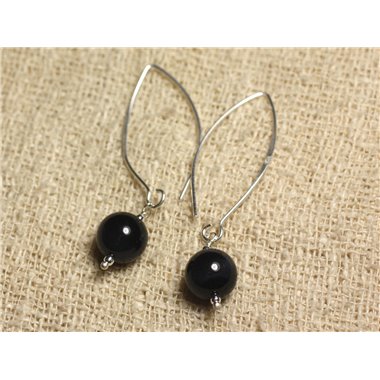 Boucles d'Oreilles Argent 925 Crochets 40mm - Oeil de Faucon 10mm 