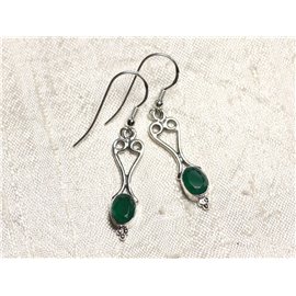 BO208 - Aretes de plata de ley con corazones de esmeralda de 31 mm 