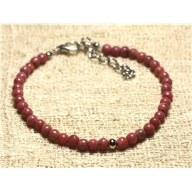 Bracelet Silver 925 and semi-precious stone Rhodonite 4mm