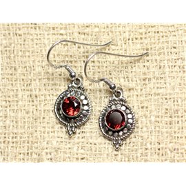 BO210 - 925 Silver Earrings Circles 19mm Garnet 