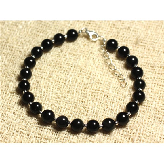 Bracelet Argent 925 et Pierre - Onyx Noir 6mm 