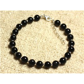 Bracelet 925 Silver and Stone - Black Onyx 6mm 