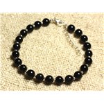 Bracelet Argent 925 et Pierre - Onyx Noir 6mm 