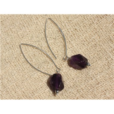 Boucles d'Oreilles Argent 925 - Améthyste Facettée 12x9mm 