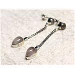 BO240 - Boucles d'Oreilles Argent 925 et Pierre Quartz Rose Pendantes Chaîne 45mm 