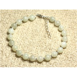 Bracelet 925 Silver and Stone - Light green jade 6mm