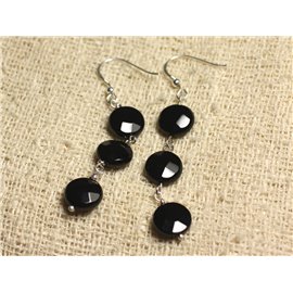 Pendientes Plata 925 - Paletas Facetadas Ónix Negro 10mm 