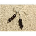 Boucles d'Oreilles Argent 925 - Agate Marron Facettée 6mm 