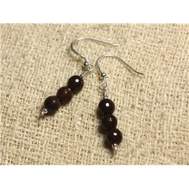 925 Sterling Silver Earrings - Faceted Brown Agate 6mm 