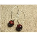 Boucles d'Oreilles Argent 925 Crochets 40mm - Oeil de Taureau 12mm 