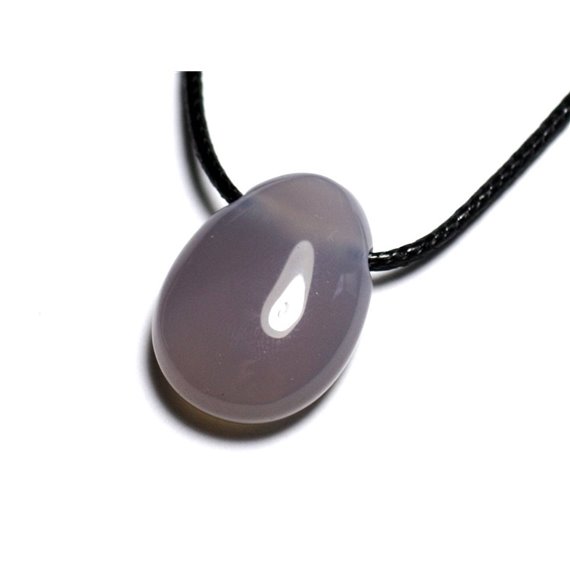 Collier Pendentif Pierre semi précieuse - Agate grise Goutte 25mm 