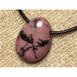 Stone Pendant Necklace - Rhodonite Drop 25mm