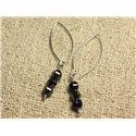 Boucles d'Oreilles Argent 925 Crochets 40mm - Hématite Facettée 6mm 