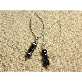 Orecchini Argento 925 Ganci 40mm - Ematite Sfaccettata 6mm 