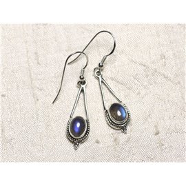 BO212 - 925 Sterling Silver and Labradorite Stone Drop Earrings 30mm 