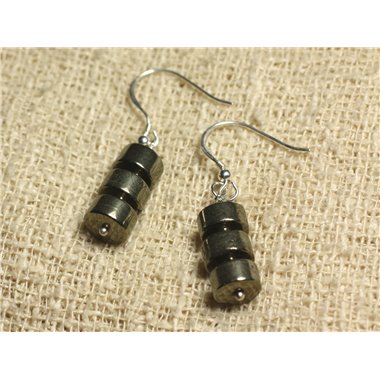 Boucles d'Oreilles Argent 925 - Pyrite dorée Rondelles 8x4mm 