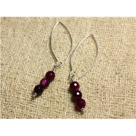 40mm Sterling Silver Hook Earrings - Faceted Pink Purple Agate 6mm 