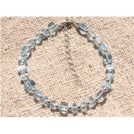 Pulsera Plata 925 y Piedra - Topacio Azul Rondelles y Cubos Facetados 6mm 