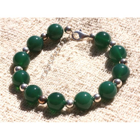 Bracelet Argent 925 et Pierre - Onyx vert 10mm 