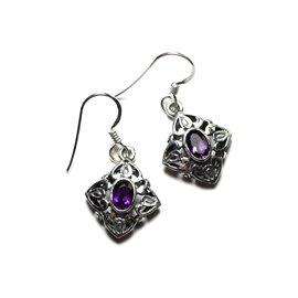 BO235 - 925 Sterling Silber und Stein Ohrringe - Diamanten Filigranes Arabesques 16mm Amethyst 