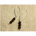 Boucles d'Oreilles Argent 925 Crochets 40mm - Agate Marron Facettée 6mm 