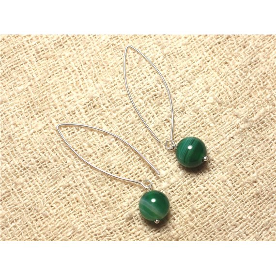 Boucles d'Oreilles Argent 925 et Pierre - Agate Verte10mm 